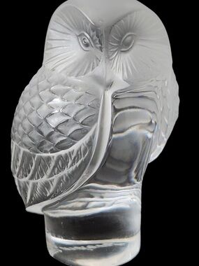 Signed Lalique French Frosted Crystal Owl Figurine 3.5" Tall Bird Made in France